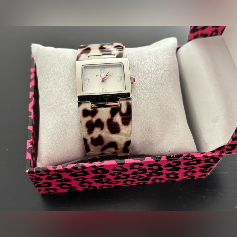 Betsey Johnson Black and White Leopard Watch
